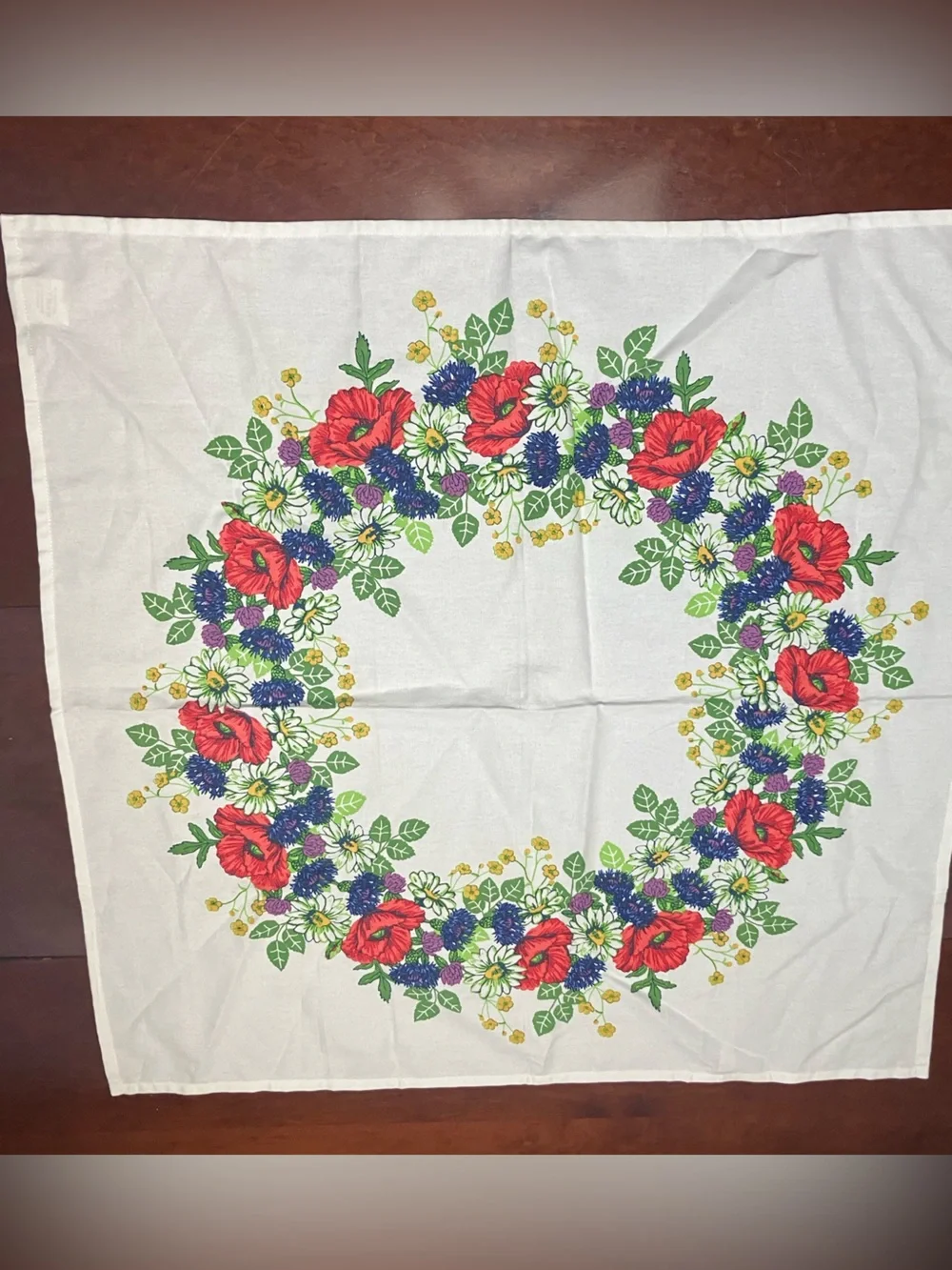 Swedish White Floral Table Square Tablecloth Cotton Cottage Granny 35in x 35in